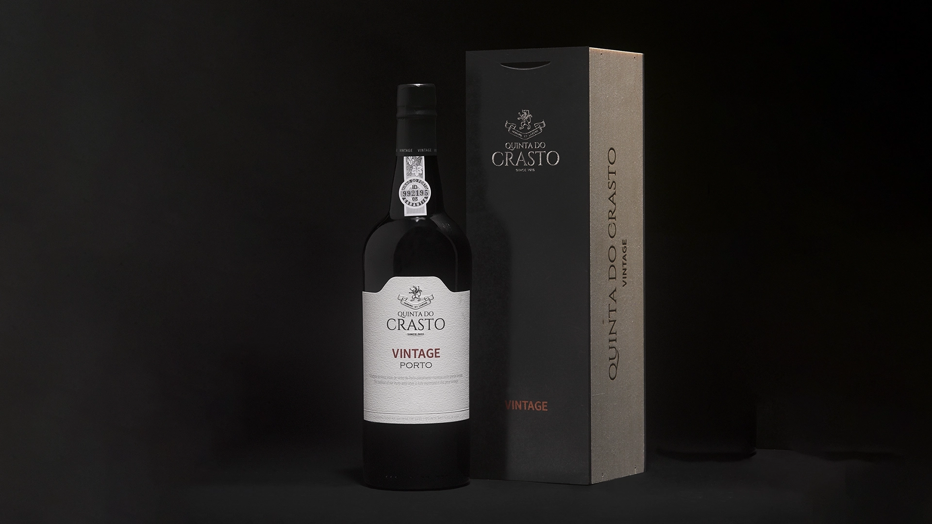 A Quinta do Crasto Vintage Porto bottle with presentation box